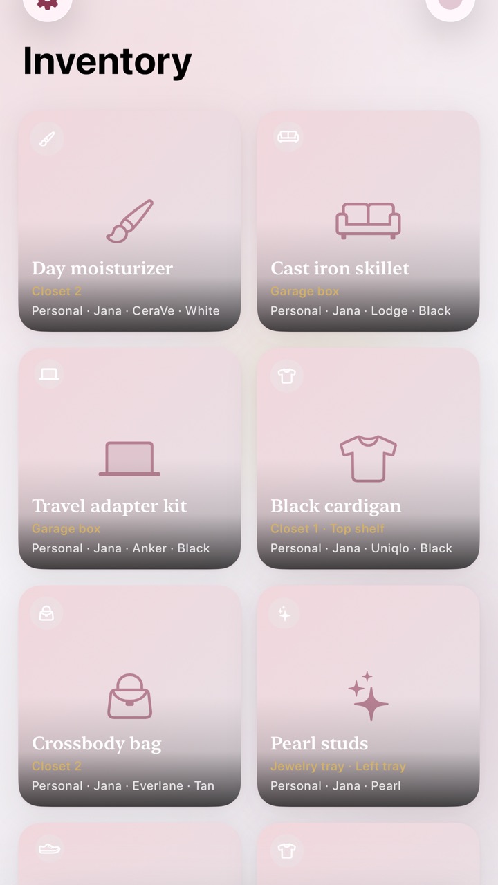 Inventory list in the Nestlogue app